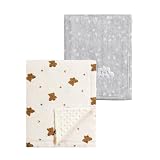 CREVENT 2Pcs 30''X40'' Cute Cozy Fluffy Warm Baby Blankets for Infants Toddlers' Bedding Crib Cot Stroller - Grey Cloud + Muslin Bear