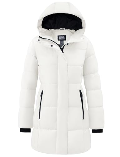 Opiniones de Abrigos para la nieve para Mujer Top 5. 43 Skieer - chamarra de invierno para mujer, cálido, acolchado, largo, impermeable, con capucha, Blanco, XX-Large