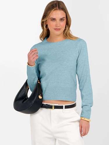 Image of ANRABESS Women's Long Sleeve Sweaters Cropped Crew Neck | Business Casual Tops,Light Weight Comfy Knit,Pullover ShortSweater,Basic Classic,Fall Fashion Winter Layer Clothes
