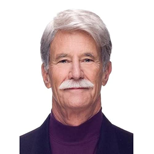 AIYLMZ Short White Ombre Grey Wigs for Older Men Blanche Hair Toupee for Men Natural Side Part Synthetic Wigs Men's Hairpieces Seniors Mixed White Grey Wigs (Grey White)