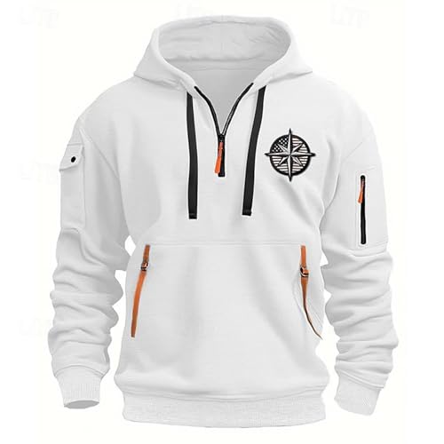 Fall Winter Quarter Zip Hoodie Men Pullover Tactical Sweatshirt Vintage Long Sleeve Casual Hoodies with Pockets