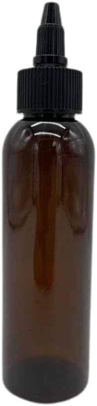 Natural Farms 4 oz Amber Cosmo Plastic Bottles -12 Pack Empty Bottle Refillable - BPA Free - Essential Oils - Aromatherapy | Black Twist Top Cap - Made in the USA