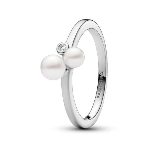 Bague en argent sterling PANDORA perle de culture d’eau douce et zircones transparentes