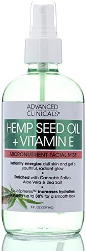 Advanced Clinicals Hemp + Vitamin E Micronutrient Skin Energizing, Instantly Hydrating Face Mist Spray Lightweight, Non-Greasy Premium Facial Spray W/Pure, Cold Pressed Hemp Oil, 8 Fl Oz