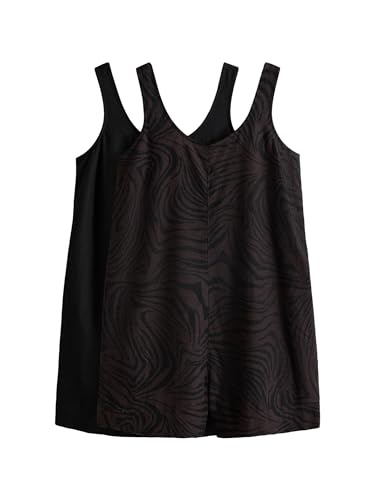 THE SET Damen ärmellose Mini-Playsuits mit U-Boot-Ausschnitt und Leinenanteil 2er-Pack Black/Animal Print 42