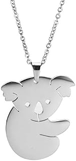 VASSAGO Hollow Design Sweet Koala Bear Charm Necklace Stainless Steel Animal Pendant Collarbone Chain Jewelry Gift for Tees Girls Boys