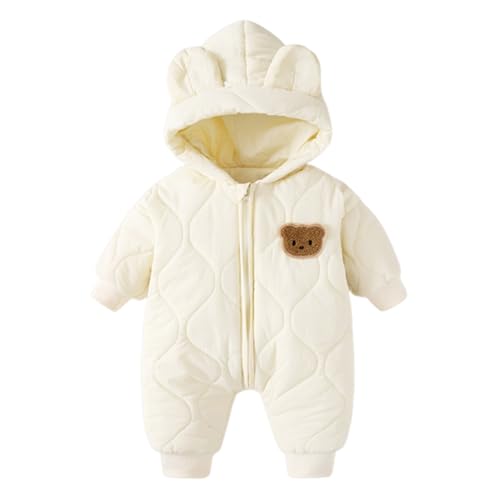 Xbemkste Infant Toddler Warm Romper Jumpsuit Newborn Baby Winter Snowsuit Boys Girls Puffer Down Hooded Jacket Zipper Coat Onesies Outfits Outerwear (Beige, 0-3 Months)