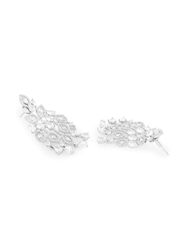 Image of ZAVERI PEARLS Silver Tone Dazzling Cubic Zirconia Brass Choker Necklace & Earring Set For Women-ZPFK17340