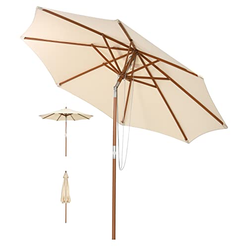 GOPLUS Parasol de Jardin Exterieur 2,7M, Parasol Inclinable à Corde avec 8 Baleines, Poteau en...