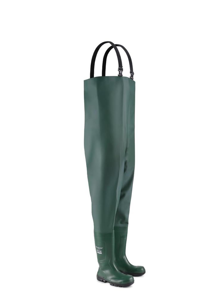 DUNLOP Work-it Chest Wader with Full Safety Boots, PVC, Green, UK 7