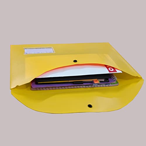 Image of True-Ally 5 pcs Bright Color Envelope Folder, Poly-Plastic A4 Documents File Storage Bag with Snap Button Certificate File Holder Document Folder for Certificates (Yellow)