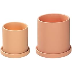 Macetas De Barro Jaen Navaris Macetas de cerámica con Bandeja - Set de 2X Maceta en tamaño pequeño y Mediano con 2X Plato - 2X Macetero con Agujero de Drenaje - Rojo