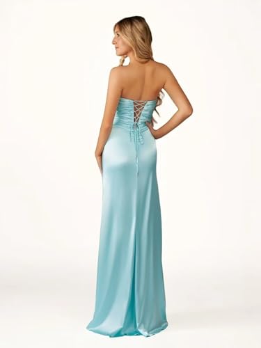 Strapless Corset Prom Dresses for Women 2025 Long Pleated Satin Bridesmaid Formal Gown2