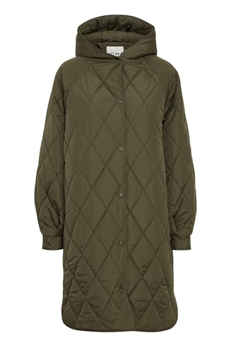 ICHI Ihhansa Ja Manteau matelassé pour femme coupe longue décontractée coloris kaki
