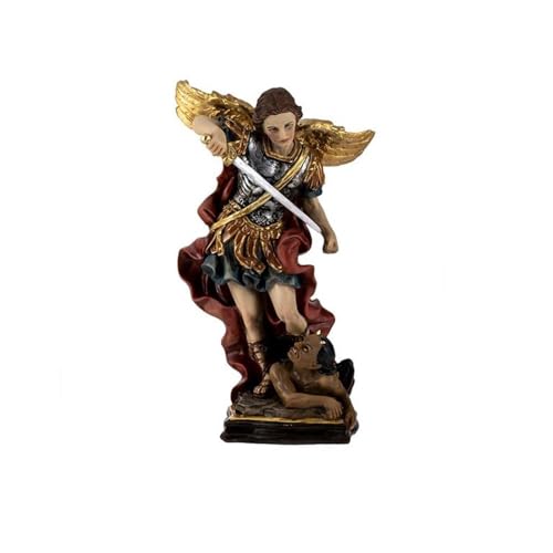 Statuette Archange Saint Michel en résine avec socle aux détails sculptés haut de gamme