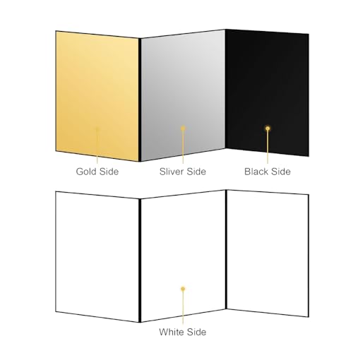Image of SMILEDRIVE 4-in-1 Reflector & Foldable Board for Product Photography | Light Diffuser | Camera Reflector Panel for Still Life & Tabletop Shoots | Black, White, Golden & Silver Reflectors