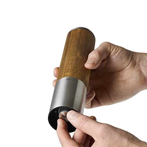 AdHoc eMill.5 Electric Salt or Pepper Mill, Ceramic Mechanism, Adjustable Coarseness, One Touch Operation, Acacia Wood/Stainless Steel, 22cm, Includes 1x Salt/Pepper Grinder, Batteries Included - Image 2