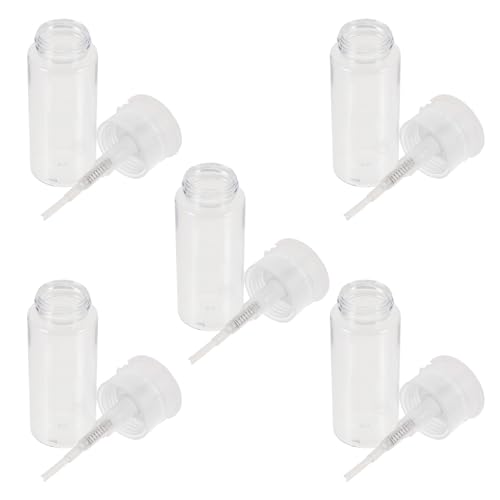 Ipetboom Botellas de removedor de esmalte con bomba, 5 piezas de 100 ml transparentes, dispensadores portátiles de plástico para viaje, recargables y fáciles de usar para manicura