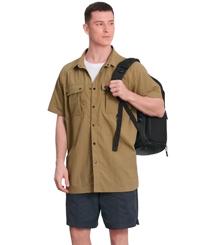 Cromoncent Men's Western Snap Short Sleeve Shirt Casual Two Pockets Quick Dry Waterproof Work Shirts3