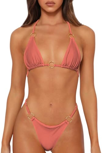 Image of MIKETAI Sexy Bikinis for Women 2 Piece Bikini Spaghetti Strap Swimsuits Solid Color Bathing Swimwear Triangle Bathing Suit