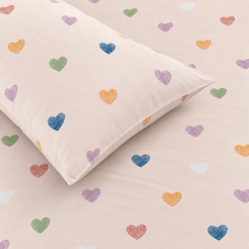 Image of VOMZER Single Size (36x72) 300 TC Soft Cotton Feel Microfiber All Around Elastic Fitted Single Bedsheet with 1 Pillow Cover | Dust Pink Heart