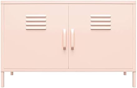 REALROOMS Shadwick 2 Door Metal Locker Accent Cabinet with 2 Shelves, Pink