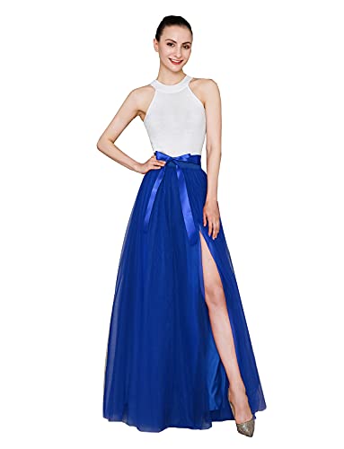 EllieHouse Long Floor Length Wedding Evening Party Prom Tulle Skirt with Slit