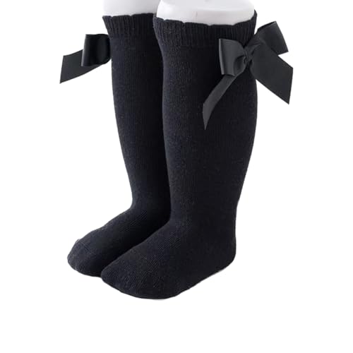 Baby Girl Knee High Socks - Toddler Long Socks with Bow & Ruffles for Infants