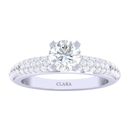 Image of CLARA Made with Swiss Zirconia 925 Sterling Silver Round Solitaire Ring Gift for Women and Girls