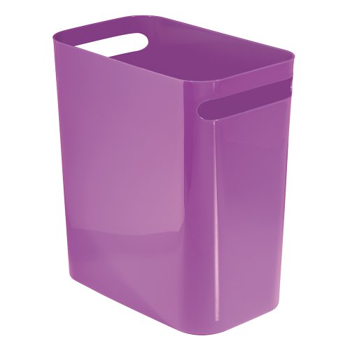 Price comparison product image iDesign 93186 Una Rubbish Bin with Handles,  Plastic Wastepaper Bin for Office,  Kitchen or Bedroom,  Purple