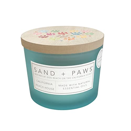Sand + Paws Scented Candle - California Beach House Luxurious Air Freshening Jar Candle Neutralize pet Odors and Enhance Home dcor 100% Cotton Lead-Free wicks-12oz