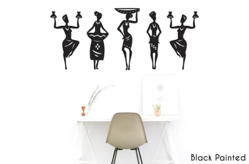 Afrikalı Kadınlar Doğal Ahşap Kaplama Siyah 5 Parça Duvar Sanatı, Etnik Otantik Salon ve Ev Dekoru, 30 cm (Yükseklik)