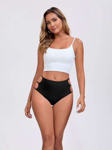 WODECASA Women Bikini Bottoms High Waisted Tummy Control Swim Bathing Suit Bottom with Side Cut-Outs3