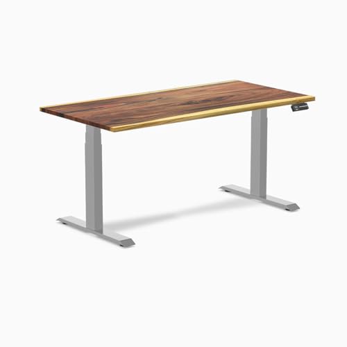 Image of Desky Dual Hardwood Sit Stand Desk - Electric Standing Desk - Dual Motor,3 Stage Adjustable Height Desk - Solid Wood Whole-Piece Top - Standing Desk with Cable Management
