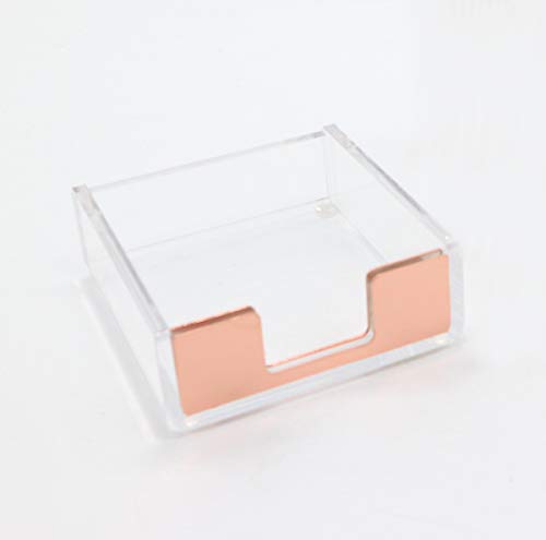 Acrylic Sticky Note Holder LUYING Clear Paper Cube Tray Self Stick Memo Pad Holder Box Message Pad Notice Storage Box Business Card Dispenser Stationery for Office Home School Gift Rose Gold