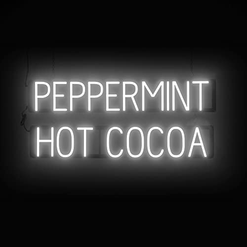 Image of SpellBrite LED Neon PEPPERMINT HOT COCOA Sign - White, 36 inch x 15 inch | Ultra-Bright Click-Together Signage for Cafes, with Visibility from 500 Feet - 8 Animations, 6 Brightness Settings