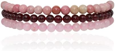 Love Romance Healing Crystal Gemstone Intention Stackable Dainty Bracelet Sets 4mm beads Attract Money Abundance Wealth Anti Anxiety Attract Love Intuition Psychic Power Self Confidence Focus Willpower Manifest Good Luck Success Protection Motivational Bracelets