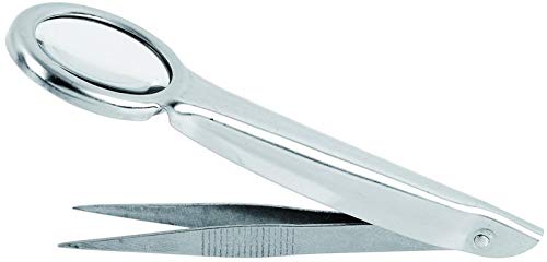 Tactix Magnifying Tweezers, Splinter Tweezers Forceps with Magnifying Glass, 25mm Lens and 75mm Stainless Steel Handle, Portable Repairing Loupe Tool- 545007