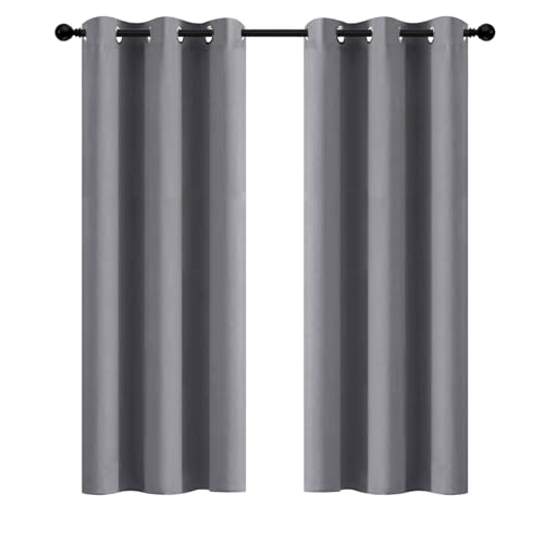 Yakamok Room Darkening Gray Blackout Curtains Thermal Insulated Grommet Curtain Panels for Bedroom, 42W x 72L, Grey, 2 Panels