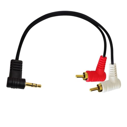 Cable divisor de audio estéreo auxiliar de ángulo recto macho de 3,5 mm a 2 RCA macho