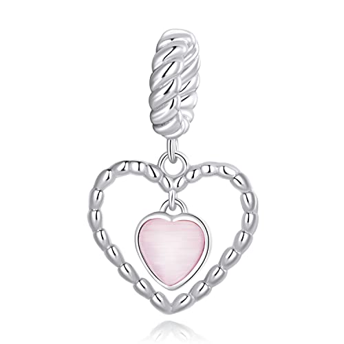 Pendentif cœur en pierre rose argent 925 pour bracelet femme