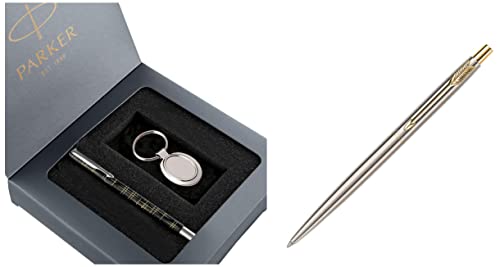 Image of Parker Vector Spark Black Special Edition Roller Ball Pen Gift Set - with Round Key Chain Classic Stainless Steel GT Ball Pen