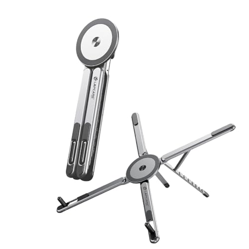 Image of Lapcare Buddi 4-in-1 Foldable Adjustable Aluminum Stand for Phone, Tablet & Laptop, 8 Height Levels, Magnetic iPhone Support, Titanium Grey