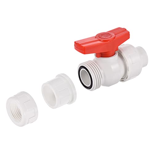 PATIKIL 20mm ID Double Union Ball Valve, 1 Pack PVC Socket Type Shut-Off Valve Switch for Water Flow Control White - Image 4