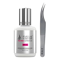 Pure Gel Remover 15ml & Stacy Lash STL-1 Isolation C-Shaped Tweezers/GBL Free/Fast Lash Adhesive Dissolution time - 60 Sec/Precision Stainless Steel Tool/Dolphin Tip/Professional Supplies