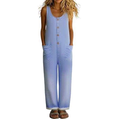 Salopette en jean longue pour femme avec boutons et poches style ample