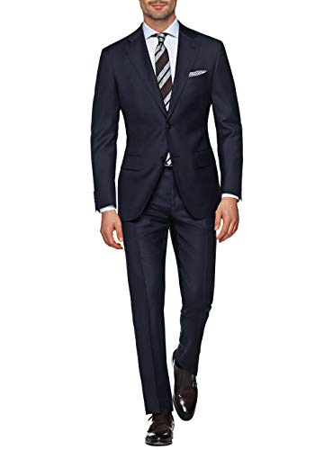 DTI GV Executive Italian Men's Two Button Wool Suit Jacket with Pant 2 Piece Set (36 Short US / 46S EU/W 30", Navy)