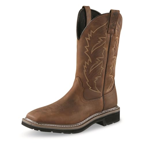 Guide Gear Men's Western Work 2.0 Pull-On Work Boots, Square Toe; Leather Uppers, Non-Slip Rubber Sole Shoes2