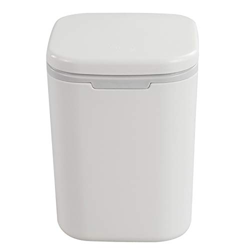 Xowine 0.5 Gallon Plastic Mini Push-Button Garbage Can, 2 L Desktop Mini Trash Can, White #TOP6