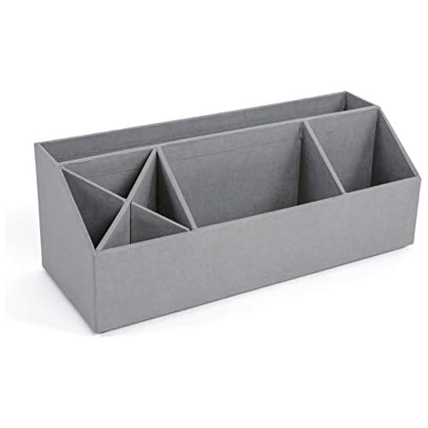Bigso Box of Sweden Elisa Desktop Organizer | Durable Organizer for Office Supplies and Accessories | Desk Organizer with 7 Compartments for Customizable Organization | 13.1" x 4.9" x 4.9" | Grey Cover